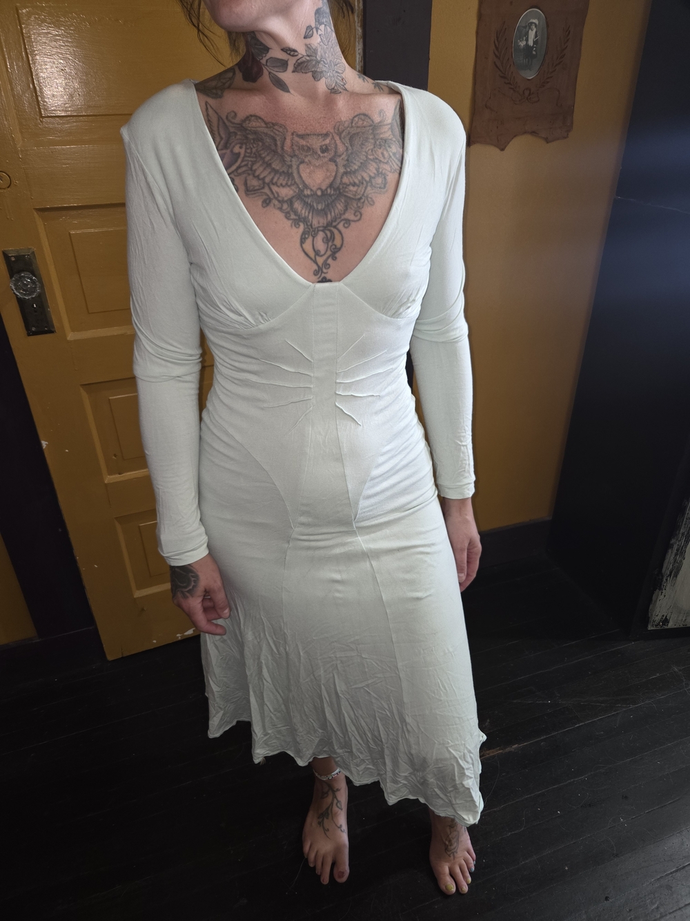 Andy The Anh aqua long sleeve jersey dress